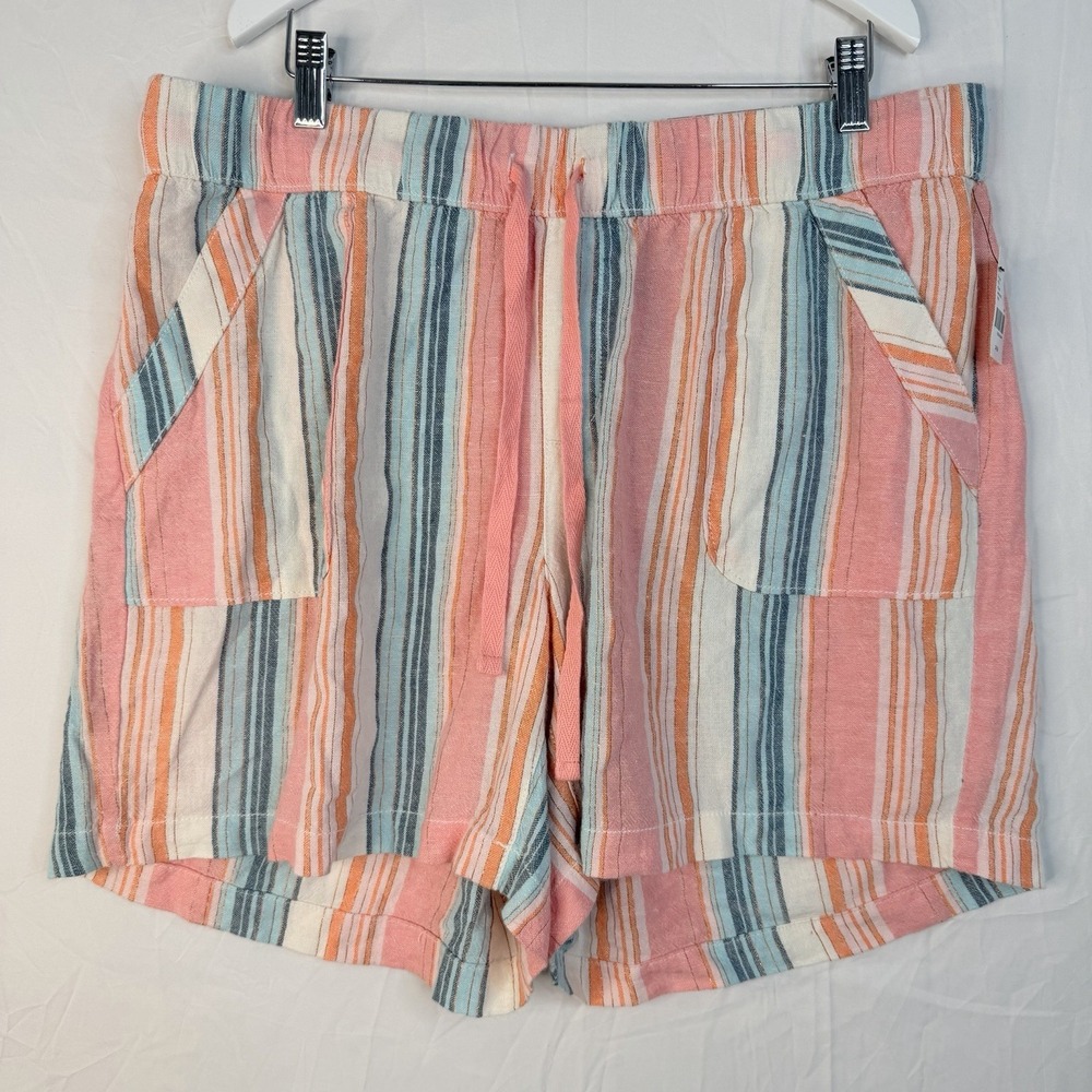 Lane Bryant women's linen Rayon blend High-rise striped shorts SZ-14/16 pull on